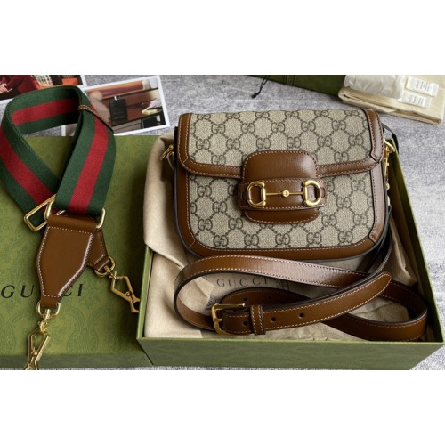 Gucci Horsebit 1955 mini bag in Beige and ebony Supreme canvas With Brown Leather Gucci Horsebit 1955 mini bag in Beige and ebony Supreme canvas With Brown Leather