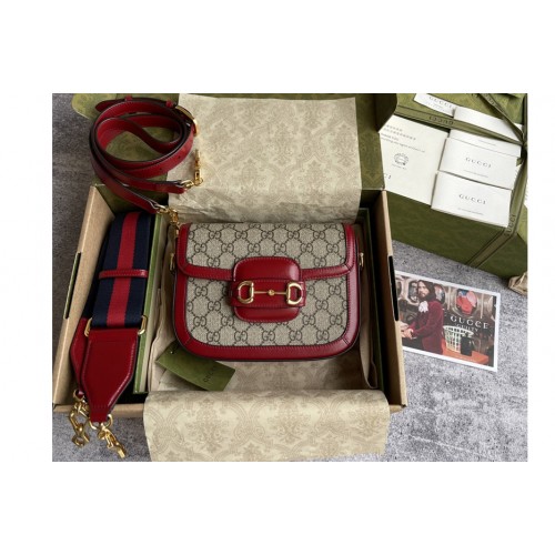 Gucci Horsebit 1955 mini bag in Beige and ebony Supreme canvas With Red Leather