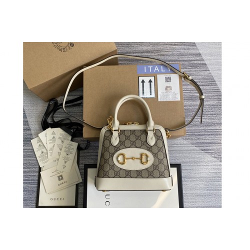 Gucci Horsebit 1955 mini top handle bag in Beige and ebony Supreme canvas