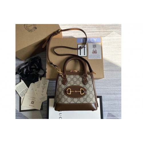 Gucci Horsebit 1955 mini top handle bag in Beige and ebony Supreme canvas