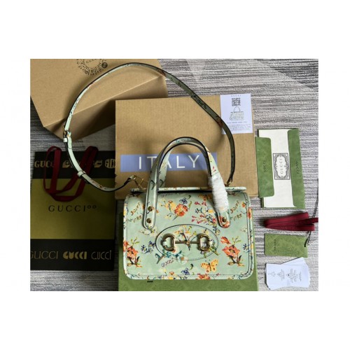 Gucci Horsebit 1955 mini bag in flower print off-white leather