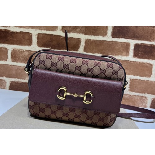 Gucci Horsebit 1955 small bag in Beige and burgundy Original canvas