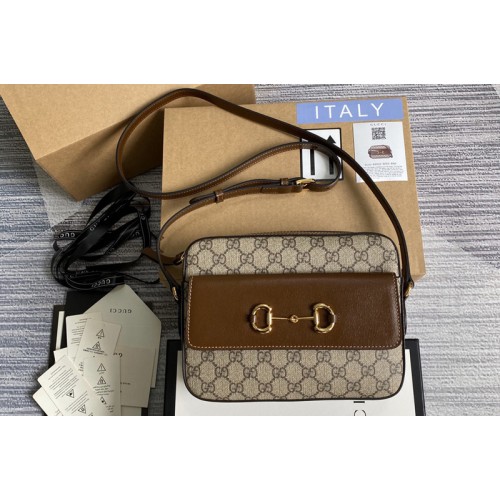 Gucci Horsebit 1955 small shoulder bag in Beige ebony Supreme canvas With Brown Leather