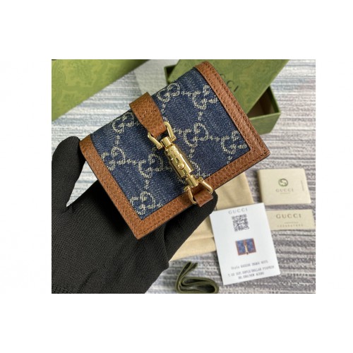 Gucci Jackie 1961 card case wallet in Dark blue and ivory eco washed organic jacquard denim