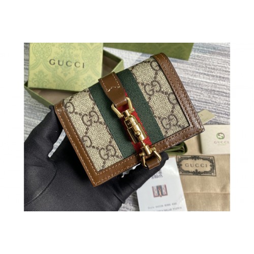 Gucci Jackie 1961 card case wallet in Beige and ebony Supreme canvas