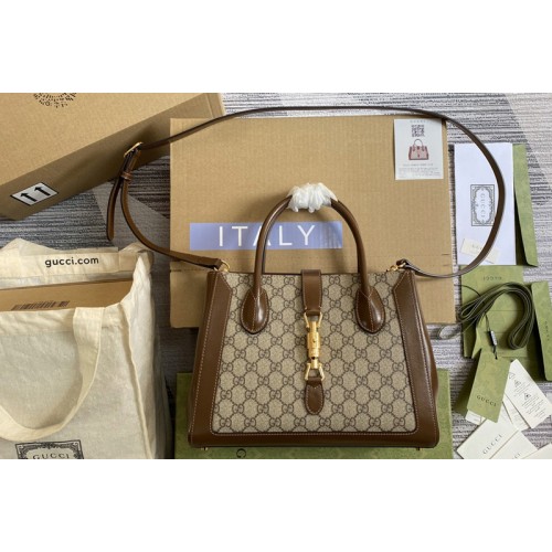 Gucci Jackie 1961 medium tote bag in Beige and ebony Supreme canvas