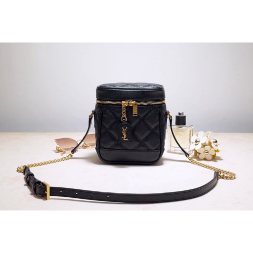 YSL 80s vanity bag in Black carre quilted grain de poudre embossed leather YSL 80s vanity bag in Black carre quilted grain de poudre embossed leather