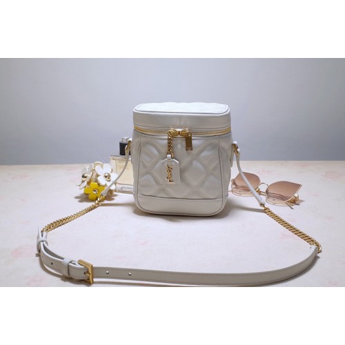 YSL 80s vanity bag in White carre quilted grain de poudre embossed leather YSL 80s vanity bag in White carre quilted grain de poudre embossed leather