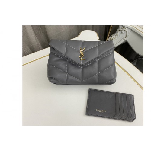 YSL PUFFER small pouch in Grey Nappa leather YSL PUFFER small pouch in Grey Nappa leather