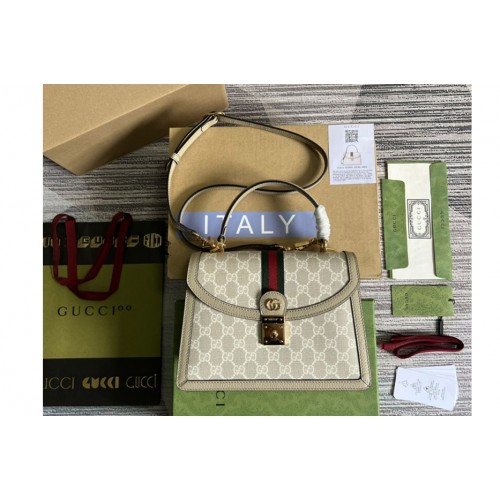 Gucci Ophidia small top handle bag in Beige and white Supreme canvas