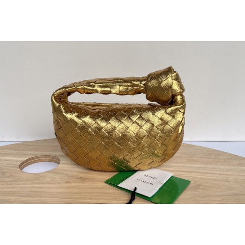 Bottega Veneta Mini Jodie boho bag in Gold Intrecciato Nappa leather