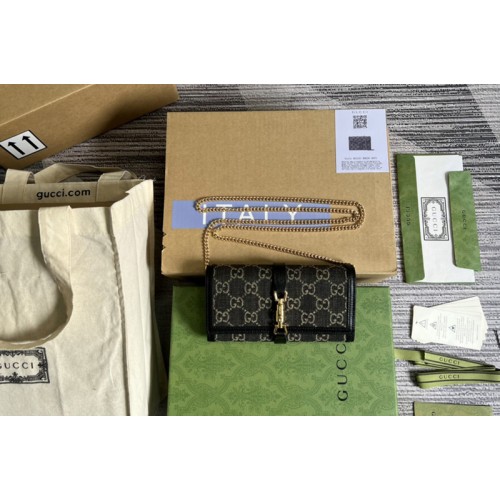 Gucci Jackie 1961 chain wallet in Black and ivory denim jacquard Gucci Jackie 1961 chain wallet in Black and ivory denim jacquard