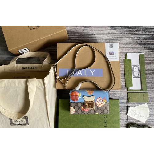 Gucci Les Pommes Padlock mini bag in Beige and ebony Supreme canvas with apple print Blue