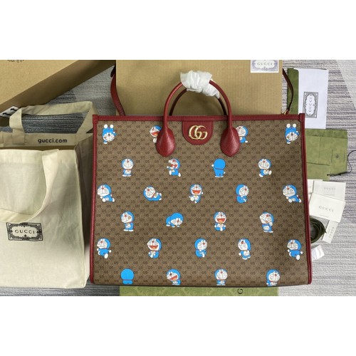 Gucci Doraemon x Gucci large tote bag in Beige ebony mini Supreme and Doraemon Print