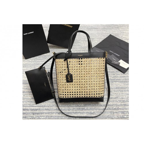 YSL n s toy shopping bag in woven cane and Black leather