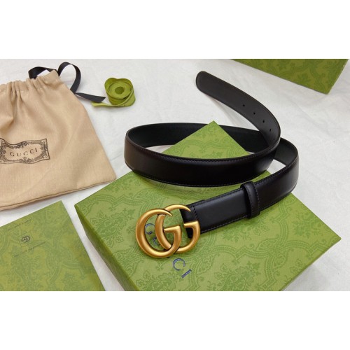 Women Gucci 30mm Thin belt with Double G buckle in Black Leather With Gold Buckle Women Gucci 30mm Thin belt with Double G buckle in Black Leather With Gold Buckle