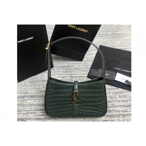 YSL LE 5 À 7 HOBO BAG IN Green CROCODILE-EMBOSSED SHINY LEATHER
