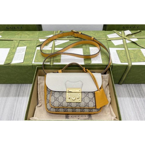 Gucci Padlock mini bag in Supreme canvas with white leather