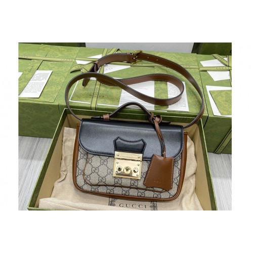 Gucci Padlock mini bag in Beige and ebony Supreme canvas with black leather