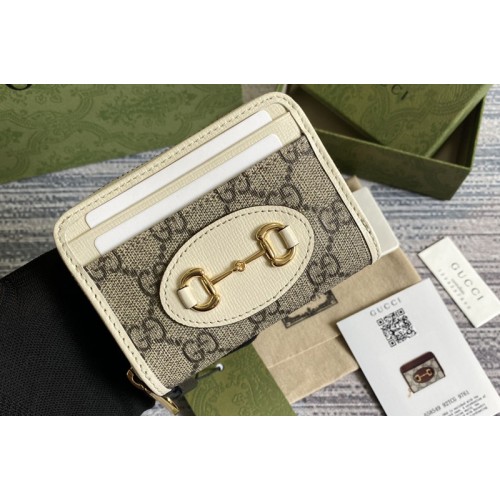 Gucci ‎ Gucci Horsebit 1955 card case Beige and ebony Supreme canvas With White Leather