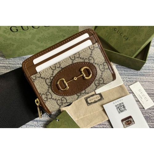 Gucci ‎ Gucci Horsebit 1955 card case Beige and ebony Supreme canvas With Brown Leather