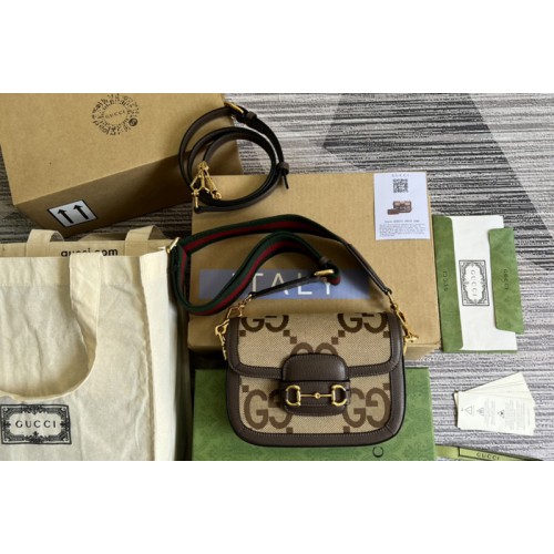 Gucci Horsebit 1955 jumbo mini bag in Camel and ebony jumbo canvas