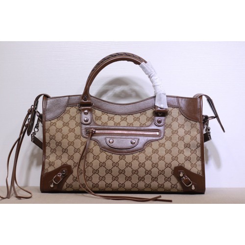 Gucci x Balenciaga Canvas City Bag in Beige ebony Supreme canvas