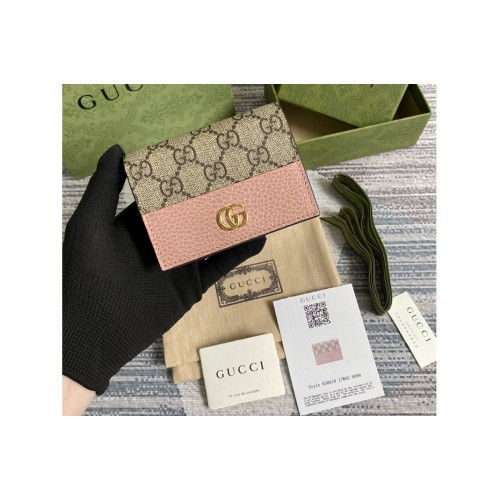Gucci Marmont card case wallet in Beige and ebony Supreme canvas With Pink Leather Gucci Marmont card case wallet in Beige and ebony Supreme canvas With Pink Leather