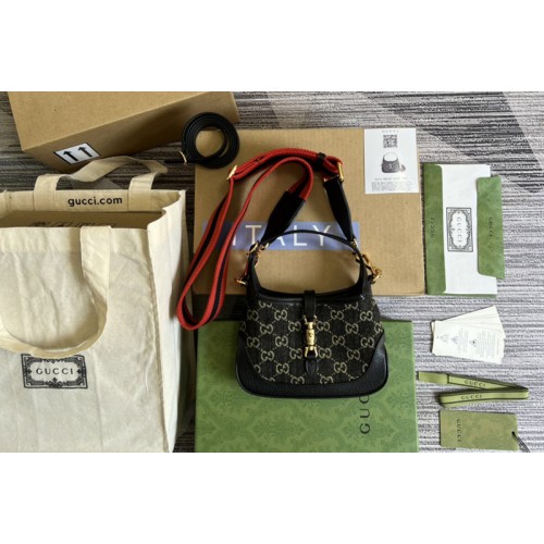 Gucci Jackie 1961 mini shoulder bag in Black and ivory denim jacquard Gucci Jackie 1961 mini shoulder bag in Black and ivory denim jacquard