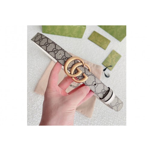 Gucci Marmont 30mm reversible belt in Supreme canvas White Leather Gold buckle