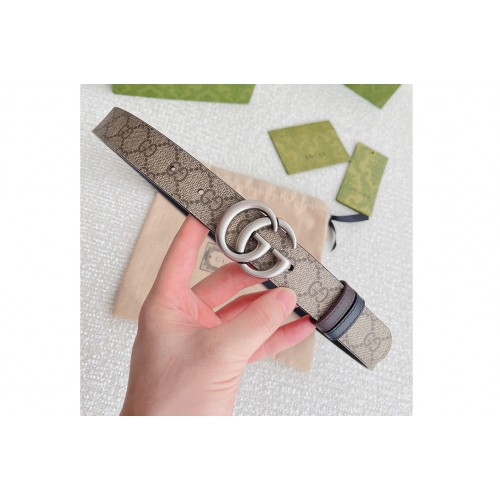 Gucci Marmont 30mm reversible belt in Supreme canvas Black Leather Silver buckle