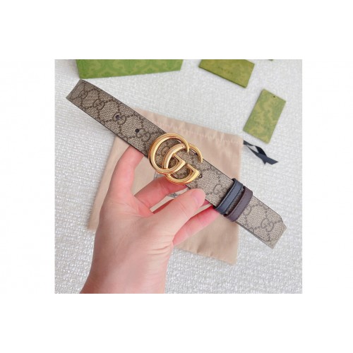 Gucci Marmont 30mm reversible belt in Supreme canvas Black Leather Gold buckle