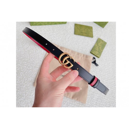 Gucci Marmont 20mm reversible belt in Black Red Leather Gold Buckle