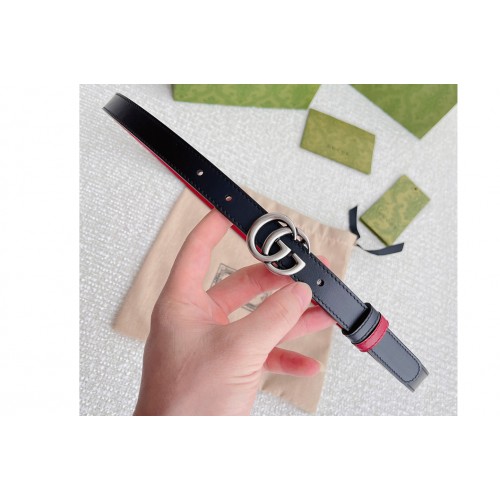 Gucci Marmont 20mm reversible belt in Black Red Leather Silver Buckle Gucci Marmont 20mm reversible belt in Black Red Leather Silver Buckle