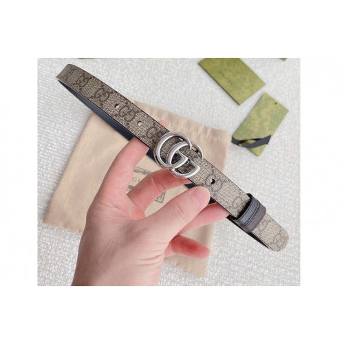 Gucci Marmont 20mm reversible belt in Supreme canvas Black Leather Silver Buckle