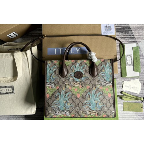 Gucci Tiger small tote bag in Beige and ebony Supreme canvas Gucci Tiger small tote bag in Beige and ebony Supreme canvas