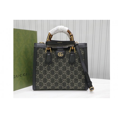 Gucci Diana jumbo small tote bag in Black and ivory denim jacquard Gucci Diana jumbo small tote bag in Black and ivory denim jacquard
