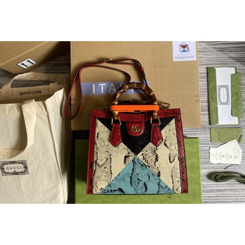 Gucci Diana small python tote bag in Black  blue and natural colored python