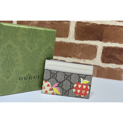 Gucci Les Pommes card case wallet in Beige ebony Supreme canvas with apple print