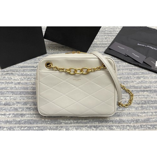 YSL LE MAILLON SMALL CHAIN BAG IN White QUILTED LAMBSKIN