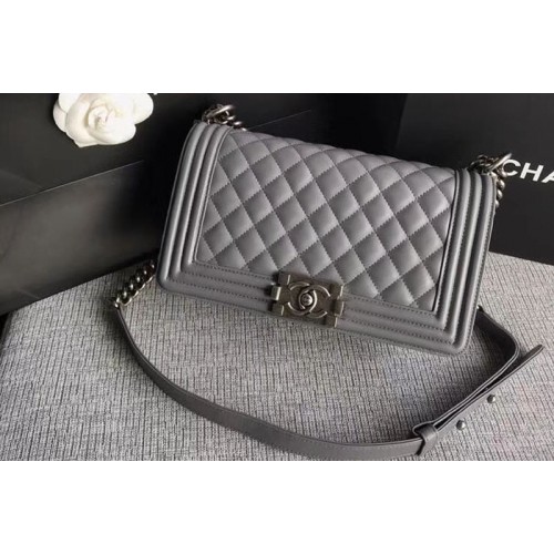 Chanel Le Boy Original Sheepskin Grey Leather Shoulder Bags A67086 Silver Chain