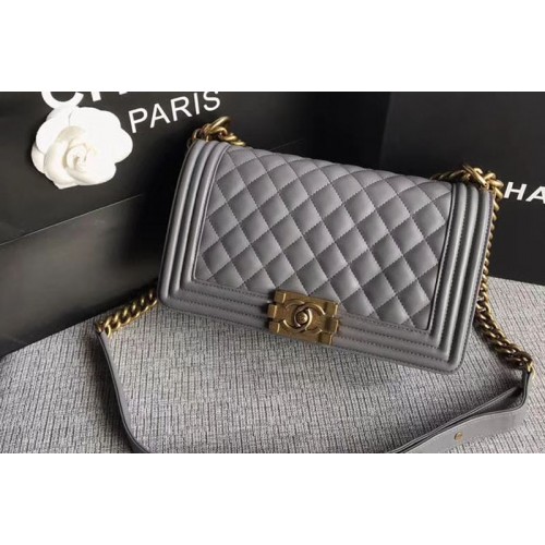 Chanel Le Boy Original Sheepskin Grey Leather Shoulder Bags A67086 Gold Chain