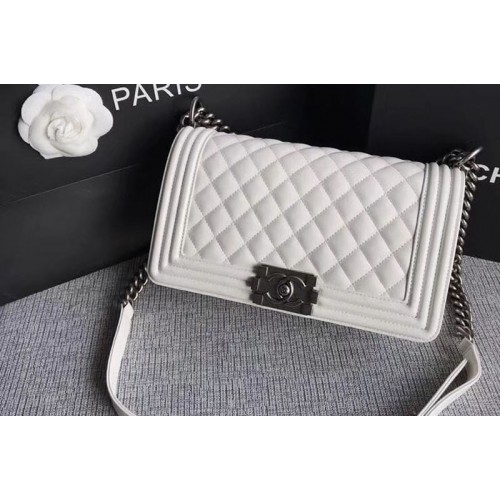 Chanel Le Boy Original Sheepskin White Leather Shoulder Bags A67086 Silver Chain