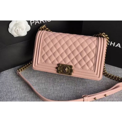 Chanel Le Boy Original Sheepskin Pink Leather Shoulder Bags A67086 Gold Chain