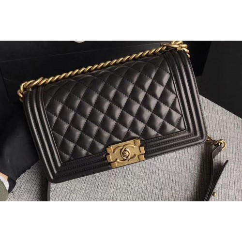 Chanel Le Boy Original Sheepskin Black Leather Shoulder Bags 67086 Gold Chain Chanel Le Boy Original Sheepskin Black Leather Shoulder Bags 67086 Gold Chain