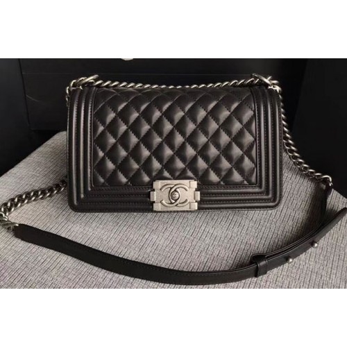 Chanel Le Boy Original Sheepskin Black Leather Shoulder Bags 67086 Silver Chain