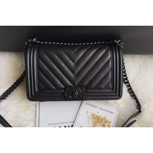 Chanel Le Boy Original Caviar Black Leather Shoulder Bags V67086 Black Chain