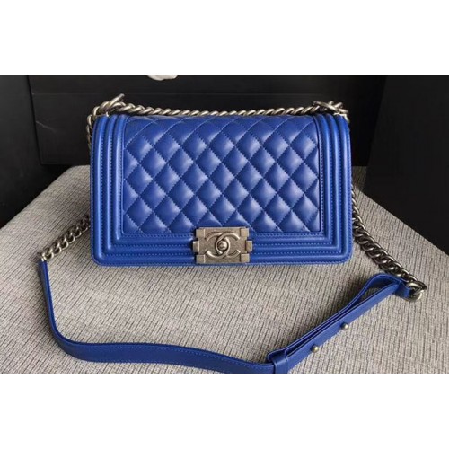 Chanel Le Boy Original Sheepskin Blue Leather Shoulder Bags A67086 Silver Chain