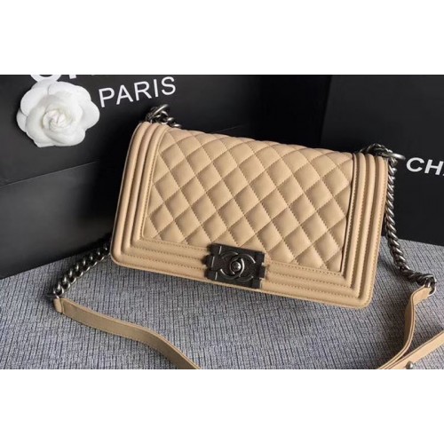 Chanel Le Boy Original Sheepskin Beige Leather Shoulder Bags A67086 Silver Chain