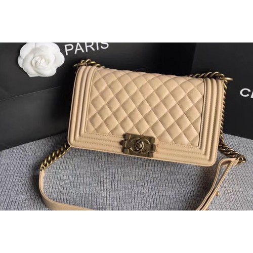 Chanel Le Boy Original Sheepskin Beige Leather Shoulder Bags A67086 Gold Chain
